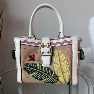 Authentic COACH #4439  Ladybug Motif Boxy Straw Tote Bag, Limited Edition 2004